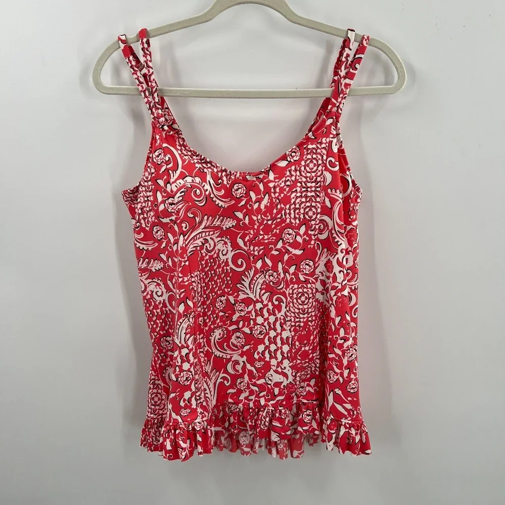 swim solutions ruffle tankini TOP tank swimsuit coral floral bathing suit 14 - Picture 7 of 7